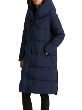 New! Ralph Lauren Navy Oversized collar Quilted Down Coat — Size XL